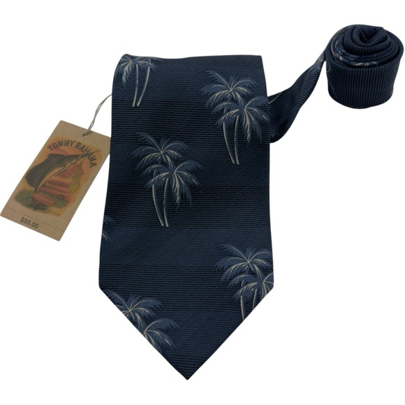 Tommy Bahama Blue Palm Print Silk Necktie Peter Island Palms NWT 57x4 - Picture 1 of 9